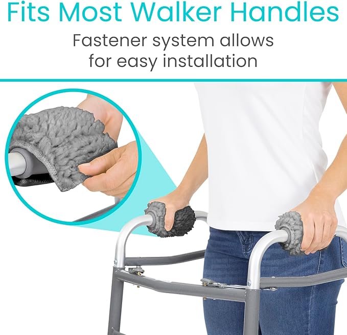 Vive Walker Handle Cushions (2-Pack) Extra Soft Sheepskin Grips - Padded Hand Cover Accessories for Folding Rolling Wheelchair, Rollator Handle, Senior, Elderly Grippers - Foam Padding for Disability