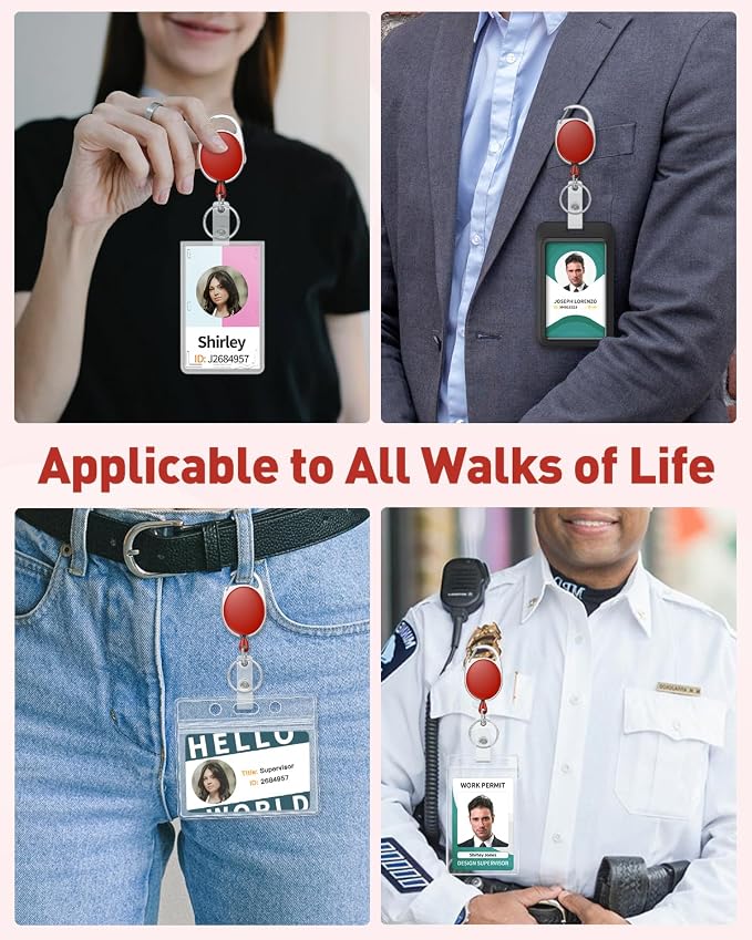 Uniclife 2 Pack Retractable Keychain, Retractable Badge Reel, Heavy Duty Badge Holder Clip for Keys and ID Card, Key Chain Extender with Carabiner Belt Clip and Key Ring, Red