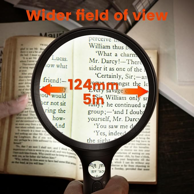 Magnifying Glass with Light Large 24 LED, Handheld Illuminated Lighted Magnifier 1UV Light for Seniors, Close Work, Reading, Coins, Jewelry