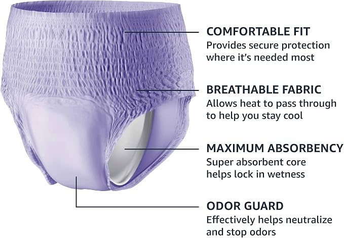 Amazon Basics Postpartum Incontinence Underwear for Women, Maximum Absorbency, Fresh Protection, Bladder Leak Protection, Disposable, XX-Large, Lavender, 14 Count