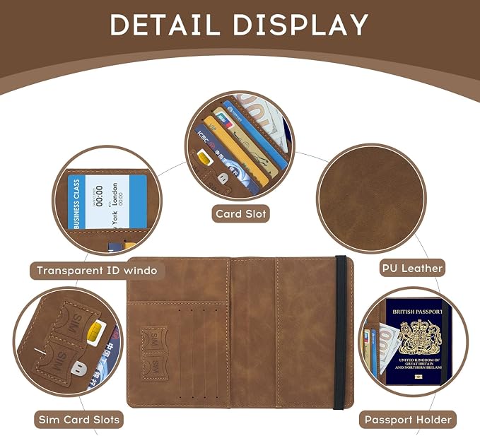 ILIYAH-Passport Cover-Passport Holder Travel Wallet-RFID Blocking Passport Case Travel Accessories Card Holder Wallet Unisex Travel Gifts (Brown)