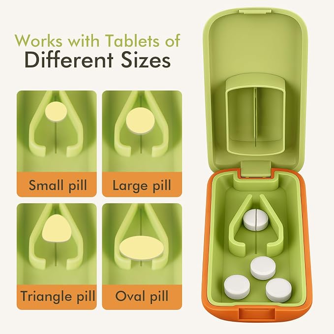 JohnBee Pill Cutter - Sharp & Durable Silicone Pill Splitter, Non-Slip Base, Portable Tablet Cutter for Daily Medication, Vitamins & Supplements. Designed for Swallowing Difficulties & Pets (Green) | Sharp & Durable Silicone Pill Splitter, Non-Slip Bas...