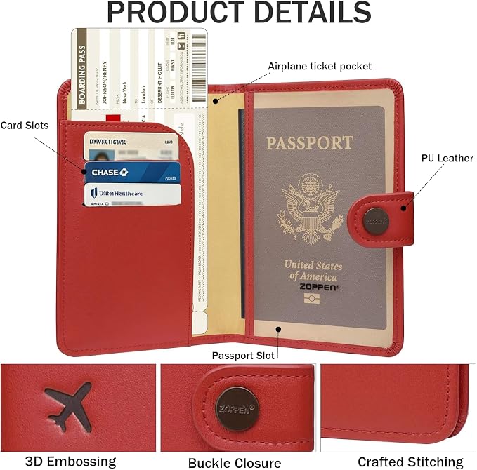 Passport Holder RFID Blocking Travel Wallet, Scarlet Red | Passport Cover with Multiple Card Slots, Water-Resistant & Easy-Carry, Must-Have Travel Accessory for Men & Women.