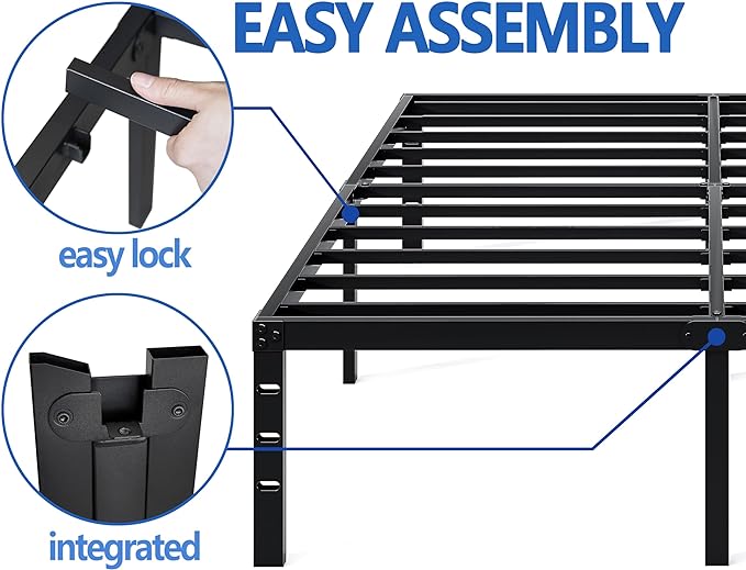 NEW JETO Metal Bed Frame,Full Size Bed Frame with Storage Space,16 Inch | Heavy Duty Sturdy Mattress Foundation,Easy Assembly,No Box Spring Needed, Black