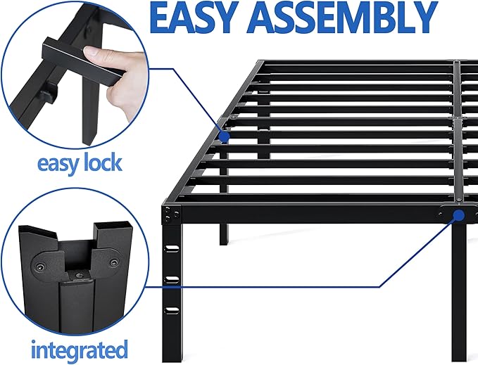 NEW JETO Metal Bed Frame,Queen Size Bed Frame with Storage Space,14 Inch | Heavy Duty Sturdy Mattress Foundation,Easy Assembly,No Box Spring Needed, Black