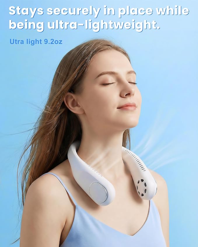 Portable Neck Fan - Rechargeable Personal Fan, Up to 10 Cooling Hours Battery Powered, Neck Fans That Blow Cold Air for Travel Summer, Gift for Men Women Dad Mom Hands Free Bladeless Twistable
