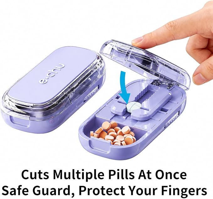 Pill Cutter Splitter for Small and Tiny Pills - Adjustable Pill Splitter with Centering Device for Cutting Multiple Pills, Accurate Alignment and Easy to Use, Storage Organizer (Purple)