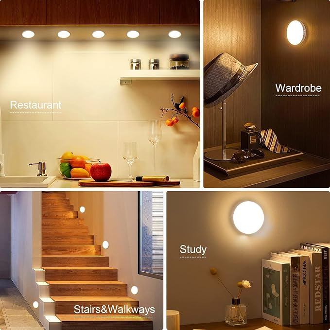Motion Sensor Light Indoor, 6 Pack Upgraded Night Light - Warm White | 14 LEDs, USB Rechargeable, 3 Light Modes & Long Last Battery, Cordless Magnetic Nightlight for Bedroom, Closet, Hallway