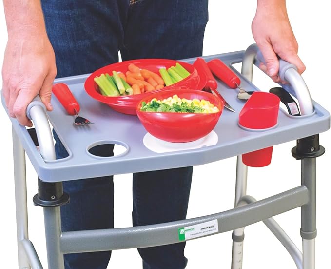 Essential Medical Supply Molded Walker Tray with 2 Cup Holders - Perfect for Mobility and Transport, Fits Most Walkers and Provides Convenient Tray for Almost Any Folding Walker