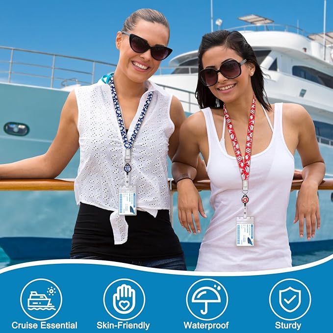 HONSIO 4 Pack Cruise Lanyard for Ship Cards, Cruise Essentials 2026 | Retractable Badge Reels & Waterproof ID Badge Holders, Cruise Must Have for Carnival, Royal Caribbean, NCL