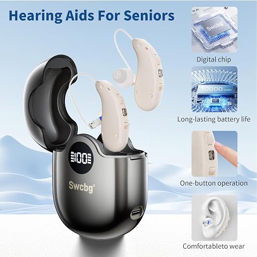 Hearing Aids for Seniors FDA 3-Mode Rechargeable Invisible | FDA-registered digital hearing aid, noise cancelling, 36hr case, 3 modes, lightweight invisible fit for elderly daily use