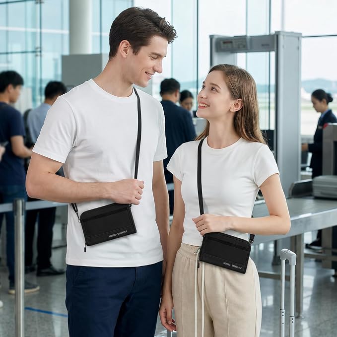 P.travel Passport Holder for Travel, RFID Blocking Passport Wallet with Adjustable Shoulder Strap, Holds 3 Passports, 4 Card Slots & AirTag Slot, Lightweight Travel Essentials for Men & Women