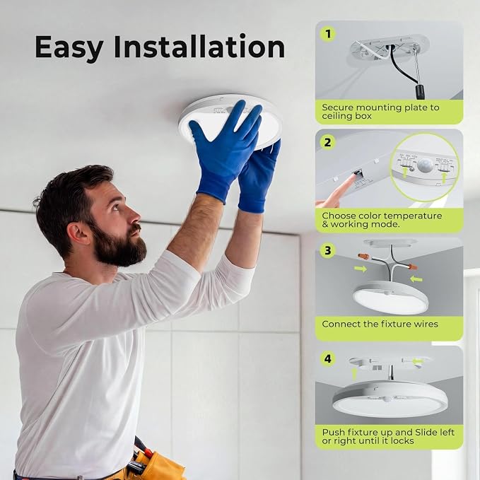 hepside Motion Sensor Ceiling Light Wired, 3000K/4000K/6500K LED Flush Mount Ceiling Light Fixture, 7Inch 15W Motion Sensor Light with Timer for Closet Stair Porch Hallway Pantry,White