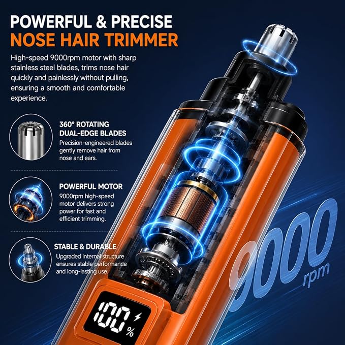 Electric Nose Hair Trimmer for Men Women, Rechargeable Mini Travel Trimmer for Nose and Ear Hair Clippers Portable Trimming with LED Display, Father’s Day Gift