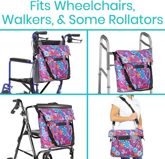 Vive XL Wheelchair Bag - Waterproof, Scratch-Resistant, Double-Stitched, Machine Washable Accessory for Adults, Seniors, 15 Colors - Storage Walker Backpack to Hang on Back of Wheel Chair