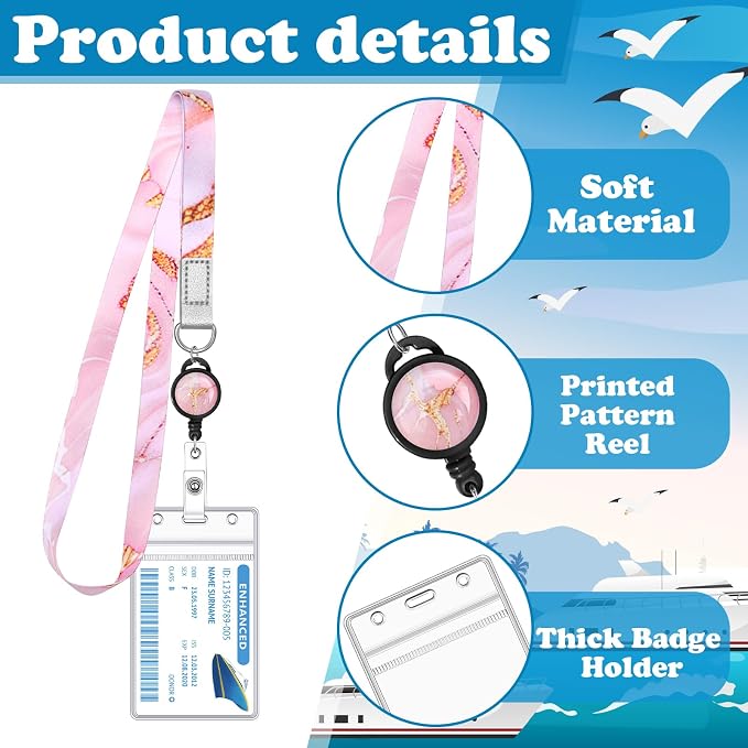 HONSIO 4 Pack Cruise Lanyard for Ship Cards, Cruise Essentials 2026, Marble | Retractable Badge Reels & Waterproof ID Badge Holders, Cruise Must Have for Carnival, Royal Caribbean, NCL