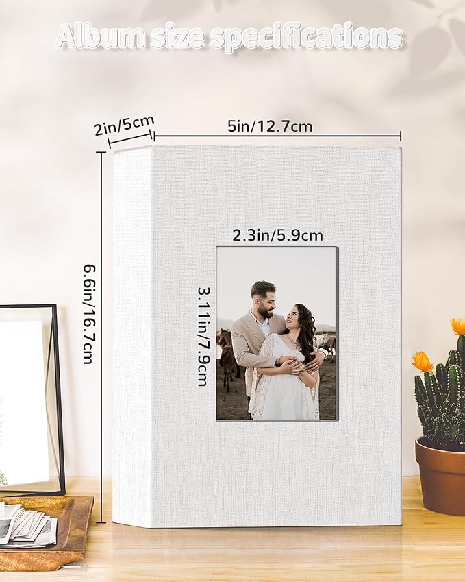 Artfeel Photo Album 4x6 with 100 Pockets,Slip-in Picture Albums,Linen Cover Memory Book with Front Window,White Page Vertical Photo Book for Wedding,Family,Anniversare,Baby,Vacation