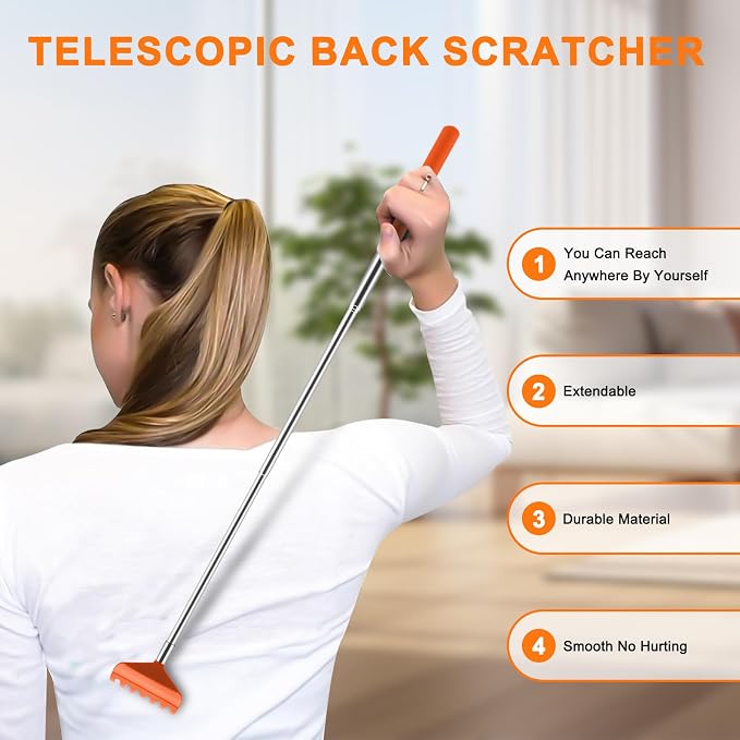 6 Pack Back Scratcher, Stocking Stuffers for Women Men Teen Girls | Prizes for Adults, Birthday Gag Bulk Small Christmas Gift, Mothers Fathers Day Dad Gifts, Easter Basket Stuffers (Orange)