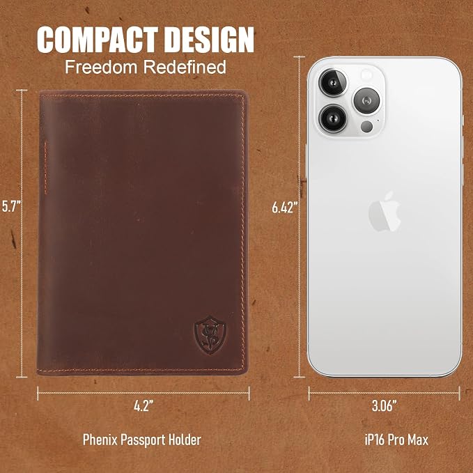STAR VISTA Phoenix Leather Passport Holder, Full Grain Leather Travel Wallet- Slim, Bifold, RFID Blocking, ID Window, Coin Pocket, Card Slots, SIM Slots
