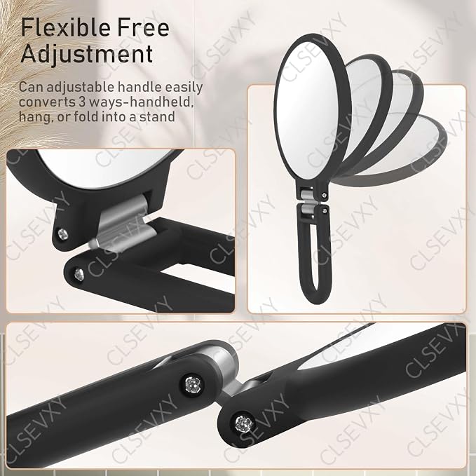 CLSEVXY Magnifying Handheld Mirror Double Sided, 1X 15X Magnification Hand Mirrors, Travel Folding Hand Held Mirror, 360°Rotation Pedestal Makeup Vanity Mirror