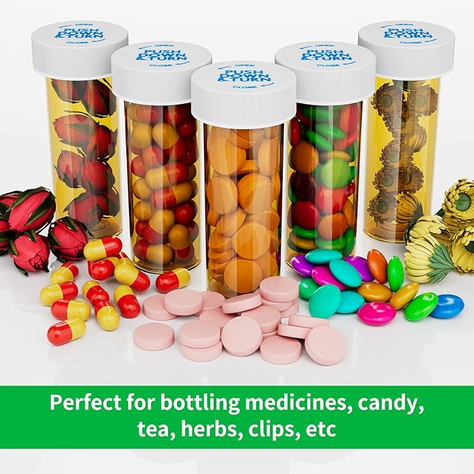 Urekt Empty Plastic Medicine Pill Bottles with Child Resistant Caps (12 Pack), 8 Dram Small Prescription Vial Medicine Containers Travel Pill Bottles Clear Pill Case Organizers
