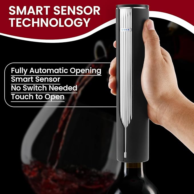 Electric Wine Bottle Opener with Charging Base & Built-in Foil Cutter – Rechargeable Intelligent Touch-Activated Automatic Corkscrew – Luxury Christmas Wine Gifts for Women, Men, Seniors