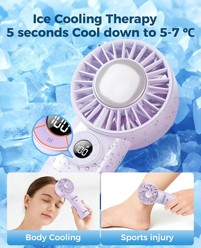 Portable Handheld Fan with Semiconductor Ice Cooling, 5 Seconds Cool Down | 4000mAh Handheld Fan/Table Fan/Neck fan 3 In 1, Rechargeable 10500 RPM Turbo cooling fan for Outdoor,Office,Camping,Travel