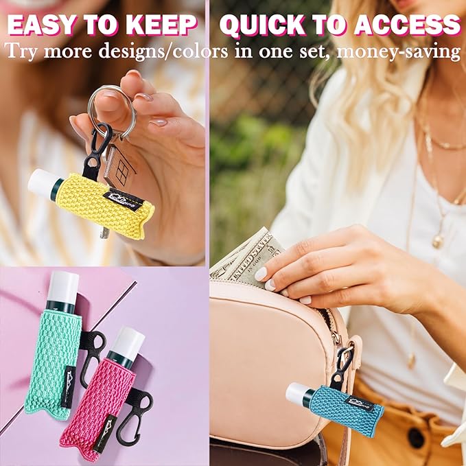 WK IEASON Lip Balm Sleeves Holder Keychain 3pcs Clip on Chapstick Keychain Holder Pouch Tight-Knit Elastic Lipstick Key Chain Holder