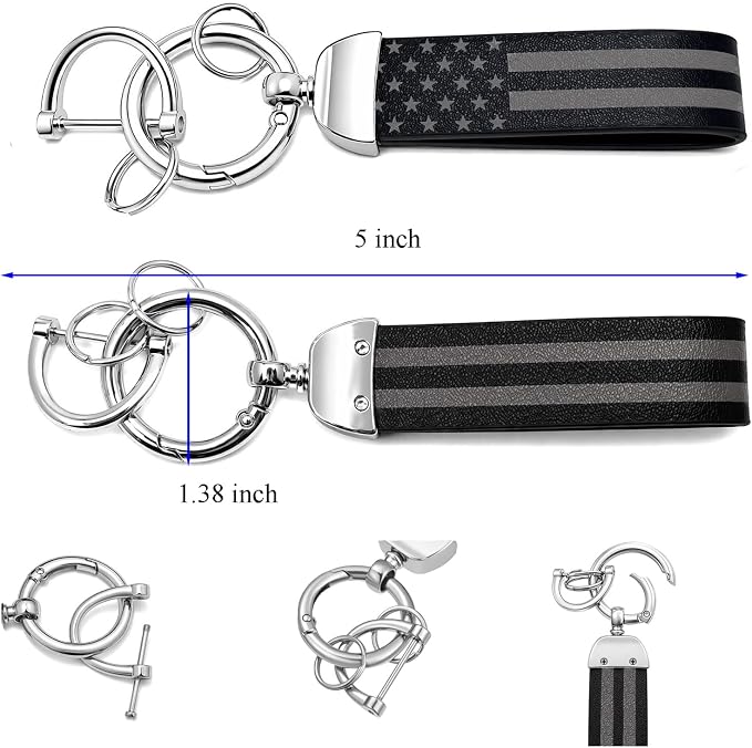 American Flag Keychain for Men Women, Leather USA Flag Key Chain for Daily | Flag keychain adds heritage patriotic style, Metal D-ring keep daily keys grouped,Practical gift for dads, husbands, wives