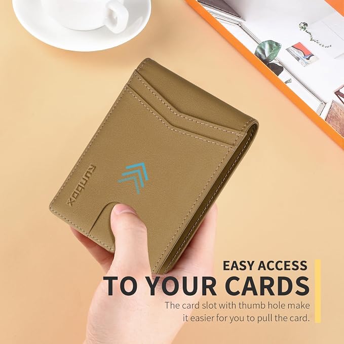 RUNBOX Wallet for Men -Slim Rfid Leather Mens Bifold Novelty Wallets 2 ID Window With Gift Box Men's Accessories | Minimalist Front Pocket Design, Holds 15 Cards, Large Capacity with Cash Pocket,Compact and Thin, Birthday Gifts for Men
