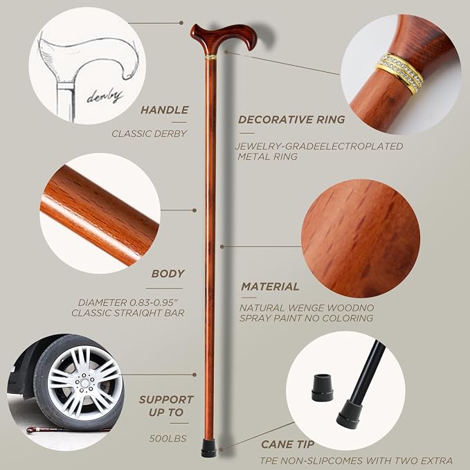 GUYUE Handcrafted Wooden Cane for Men & Women,Gentleman's Walking Sticks, Ergonomic Senior Canes, Natural Solid Wood Luxury Cane, Perfect for Gift-Giving