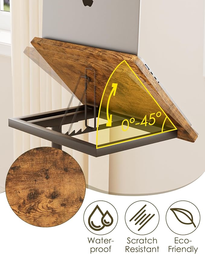 Masupu Sofa Arm Tray Table - 360° Swivel Height Adjustable End Table, Small Snack Side Table for Couch, C Shaped Table for Bed, Chair or TV Tray Table(Rustic Brown, Angle Adjustable)