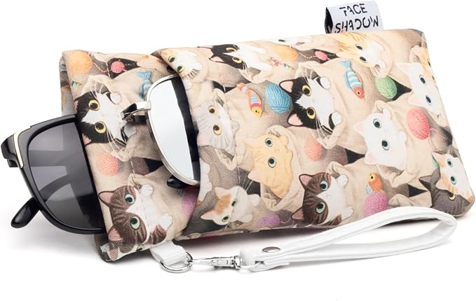 Face Shadow Double Glasses Case Soft Eyeglass Case For Women Men Squeeze Top Sunglasses Case With Cleaning Cloth