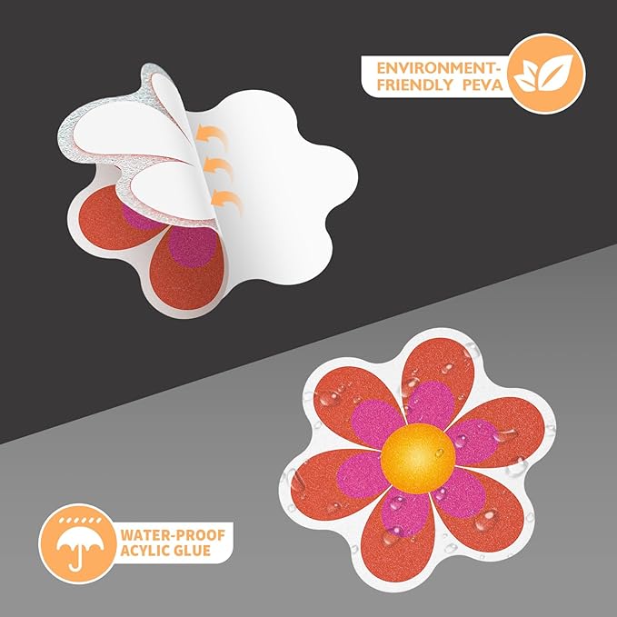 Non Slip Bathtub Stickers, 20 PCS Shower Stickers for Safety Bathroom Tubs, Bathtub Non Slip Stickers and Adhesive Decals Scraper for Bath Tub, Shower Floor(Bright Flowers)