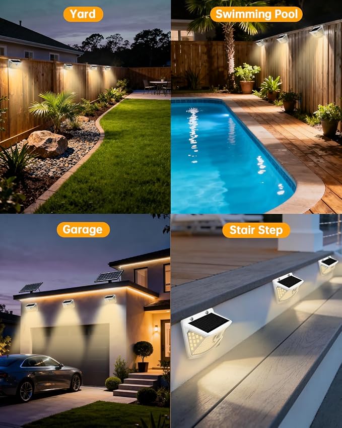 Aootek Solar Motion Sensor Lights Outdoor 120 LEDs, White, 4 Pack | Lights Reflector, 270° Wide Angle, IP65 Waterproof, Step Lights For Front Door, Yard, Garage, Deck