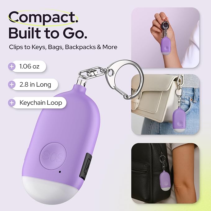 Weten Rechargeable Personal Alarm Keychain - 130dB Siren & LED Light - Stylish Personal Safety Alert for Women to Carry - Panic Button Alarm for Security - Rape Whistle for Self Defense (Purple)