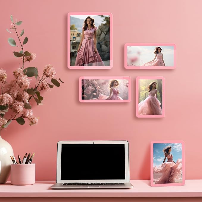 Bluesun 5×7 Pink Picture Frame, Vertical & Horizontal Wall & Tabletop | 5×7 Photo Frame Pink with Tempered Glass & Rounded Corners, 7x 5 Frames for Kids, Living Room Bedroom Hallway Office