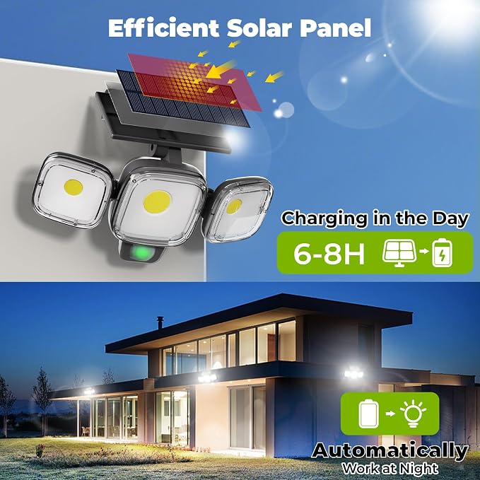 3 Modes 270° Solar Motion Sensor Outdoor Lights, 2 Pack | IP65 Waterproof LED Security Flood Light, with Remote Control, Solar Powered Outside Wall Light, for Garden Yard Garage Patio