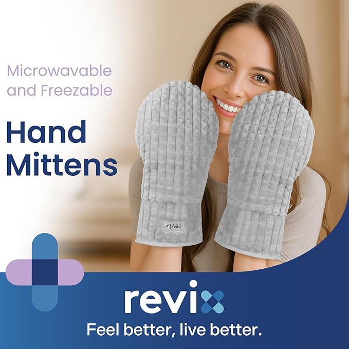 REVIX Microwavable Heated Gloves for Hands and Fingers, Unscented Microwave Hand Warmers, Heating Mittens for Women & Men, Hand Muff for Hands Discomfort Relief, Gray, 1 Pair