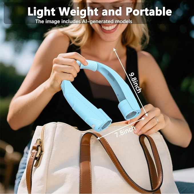 Neck Fan, 6000mAh USB Rechargeable Hands Free Personal Fan, 6 Speeds Adjustable Portable Neck Fans, Faster Cooling Wearable Fan, Ultra Quiet for Outdoor, Travel, Home, Office - Sky Blue