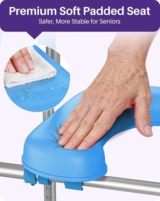 KEKOY Toilet Seat Risers for Seniors, Adjustable Height Width, Fits Most Users | Padded Elevated with Handles, Tool Free Install, Fits Most Round Elongated Toilets for Handicap,Ideal for Bathroom, Blue