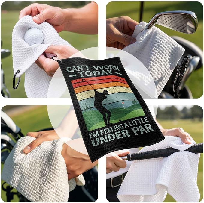 Funny Golf Towel with Clip,Golf Bag Accessories for Women,"Can't Work Today, Feeling Under Par"Golf for Mom Grandma Men,16x24inch Microfiber golf towels,Birthday Christmas Retirement Golfer Gifts