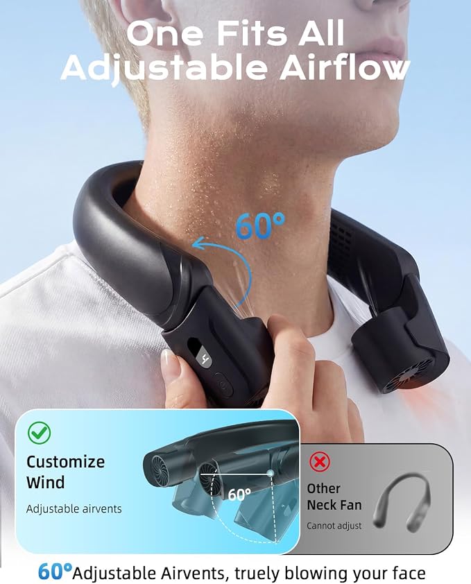 Neck Fan with Dual Motor 200% Strong Airflow - 8000mAh Portable Fan, Personal Fan with Adjustable Airvents,Quick Charging,4 Speeds, Cooling Fan for Travel, Summer Gift for Father Women