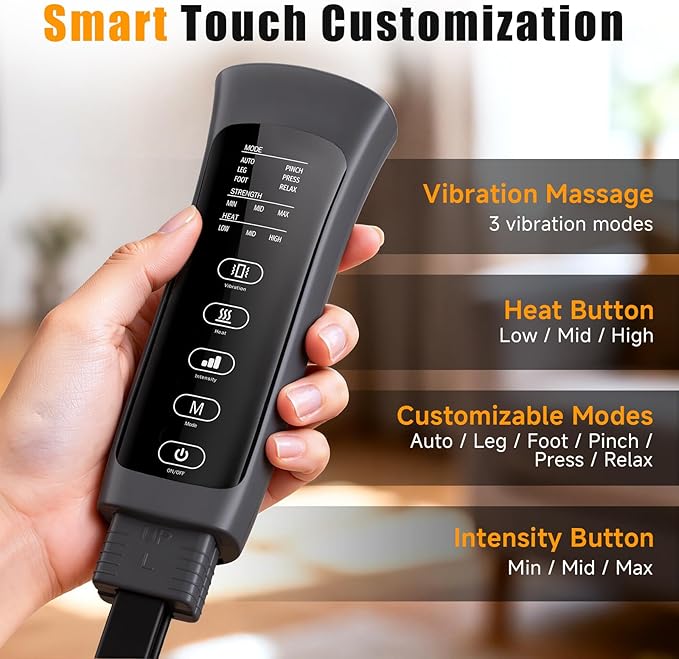 Leg Massager with Heat and Compression, Foot and Calf Massager for Circulation and Pain Relief, Compression Boots with Handheld Controller, 6 Modes 3 Intensities, Gift for Mom Dad