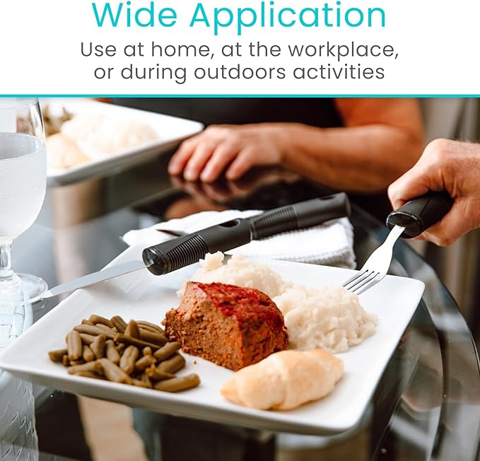 Vive Adaptive Utensil Set - Arthritis Aid Silverware for Parkinsons, Hand Tremors - Easy Grip for Shaking and Trembling Hands - Heavy Stainless Steel Spoon (Regular)