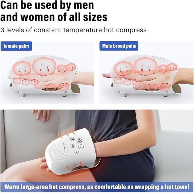 cotsoco Hand Massager - 3Massage Sizes, Cordless Hand Massager with Heat & Compression for Arthritis and Carpal Tunnel, Gift for Men Women Family Friends, Relaxation at Home, Office, Outdoors, White
