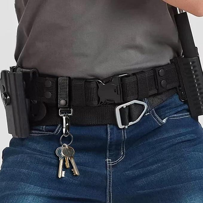 2-Pack Heavy Duty Belt Keeper Clip Key Holder with Metal Key Fob, Nylon MOLLE Strap, Key Ring