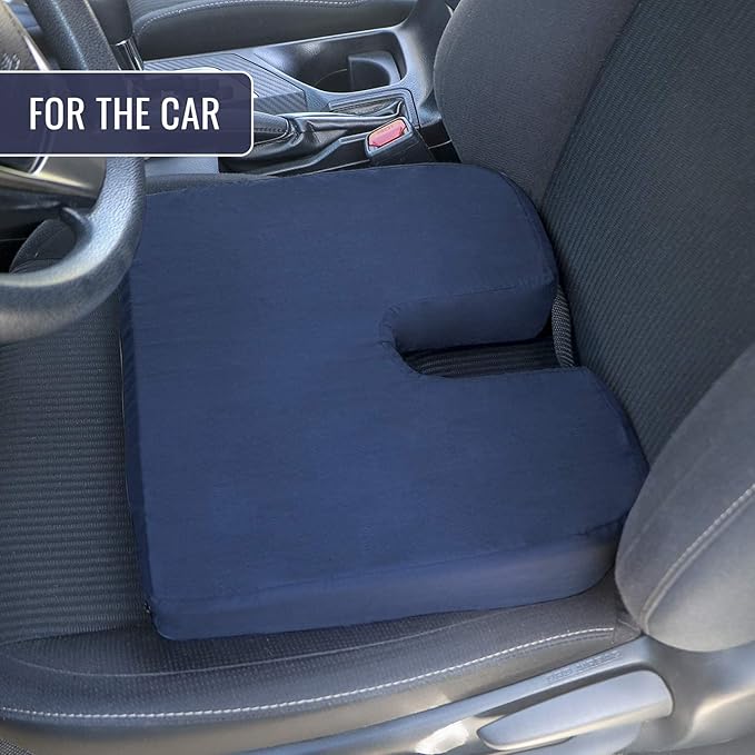 DMI Gradual Slope Seat Cushion for Coccyx, Sciatica and Tailbone Pain Used With Dining Room Chairs, Desk Chairs, Thin Car or Wheelchair Cushions, Machine Washable-Cover, 15 Inch, Navy
