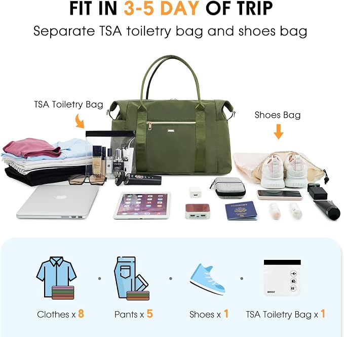 WANDF For Spirit Airlines Personal Item Bag 18x14x8 Underseat with Wet Pocket & Shoe Compartment & Tsa Approved Toiletry Bag