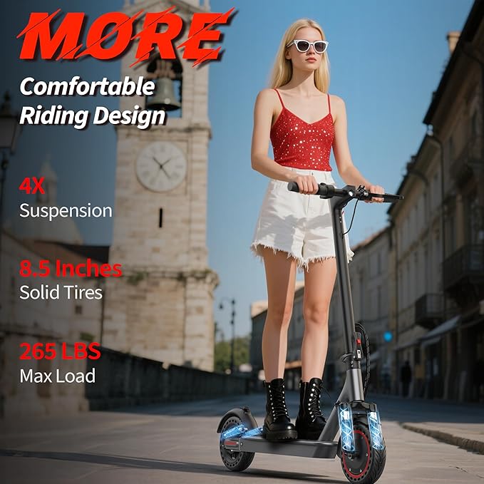 Electric Scooter, 10"/8.5" Solid Tire, 500W/350W Powerful Motor & 19/22 MPH Top Speed, 28/25/22/16 Miles Long Range, Folding E Scooter with Dual Braking for Teens and Adults